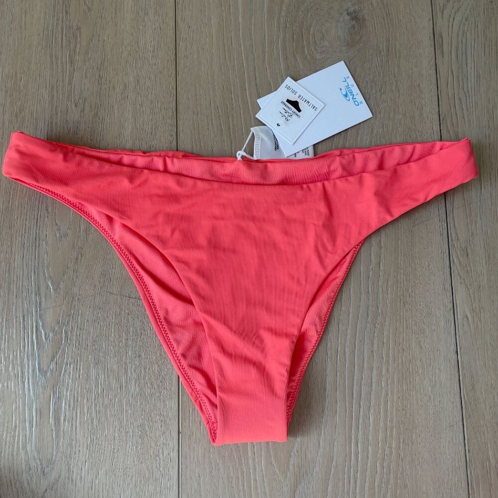 NEW ONeill Womens‎ Large Saltwater Solids Matira Cheeky Bikini Bottom Coral Pink